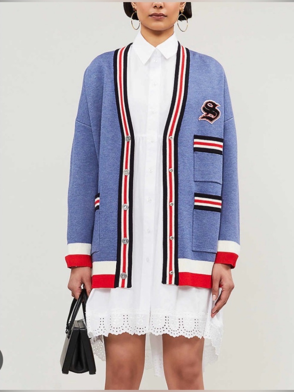 Sandro Blue Striped Trim Cardigan Jacket - Women